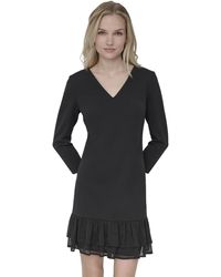 DKNY - Long Sleeve V-neck Scuba Crepe Ruffle Hem Mini Dress - Lyst
