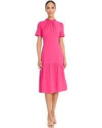Maggy London - Elegant Ruffle Mock Neck Short Sleeve Midi A-line Cocktail-special Occasion Wedding Guest Dress - Lyst