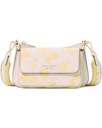 Kate Spade - Double Up Spring Pansies Embossed Pebbled Leather Crossbody - Lyst