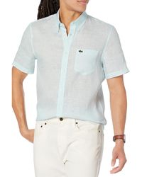 Lacoste - Short Sleeve Regular Fit Linen Casual Button-down Shirt With Front Pocket - Lyst