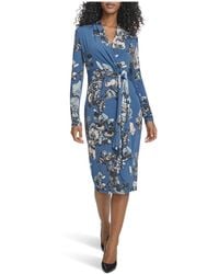 Calvin Klein - Long Sleeve V-neck Matte Jersey Faux Wrap Midi Dress - Lyst
