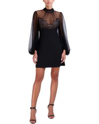 BCBGMAXAZRIA - Long Puff Sleeve Mock Neck A Line Mini Evening Dress - Lyst