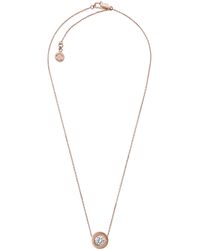 Michael Kors - Womens Female Logo Rose Gold-tone And Crystal Pendant Necklace - Lyst