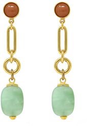 Ben-Amun - Ben-amun Bohemian Chain Link Tear Drop Post 24k Gold Plated Earrings With Colorful Stone - Lyst