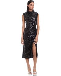 Donna Morgan - Sequin Mock Neck Midi Dress With Slit - Lyst