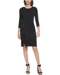 Calvin Klein - Long Sleeve Jersey Dress With Ruching - Lyst