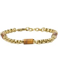 Fossil - Stainless Steel Gold-tone/tigers Eye Box Chain Bracelet - Lyst