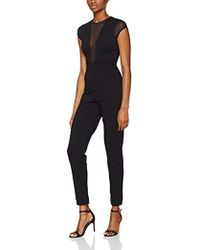 French Connection Black Lace And Sheer Fitted Straight Leg Jumpsuit