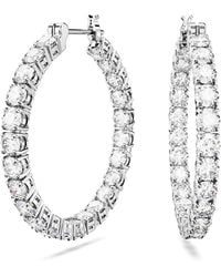 Swarovski - Matrix Hoop Earrings With Round White Crystals On Rhodium Finished Settings - Lyst