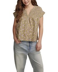 Lucky Brand - Short Sleeve Printed Smocked Blouse - Lyst