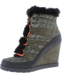 Jessica Simpson S Brixel Faux Fur Ankle Wedge Boots Green 5 Medium