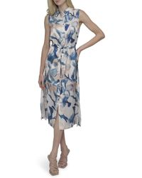 DKNY - Sleeveless Collared Button Front Midi Shirtdress - Lyst