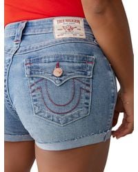 TRUE RELIGION - Rise Flap Short - California Poppy | Curvy Fit Denim Shorts With Button-flap - Lyst