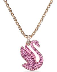 Swarovski - Iconic Swan Pendant Necklace With Pink Crystal Pavé On Rose-gold Tone Plated Chain - Lyst