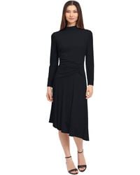 Maggy London - Long Sleeve Mock Neck Midi Dress With Asymmetrical Hem - Lyst