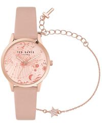 Ted Baker - Ladies Pink Leather Strap Watch & Star Bracelet Box Set - Lyst