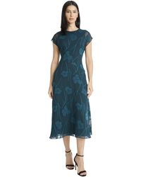 Maggy London - Floral Jacquard A-line Midi Cap Sleeve Round Neck Wedding Guest Dresses - Lyst