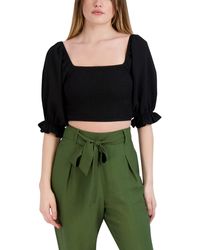 BCBGeneration - Womens Fitted Short Puff Sleeve Smocked Bodice Crop Top Shirt - Lyst