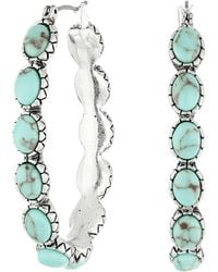 Lucky Brand - Silver-tone And Faux Turquoise Hoop Earrings - Lyst