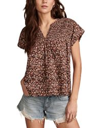 Lucky Brand - Short Sleeve Printed Smocked Blouse - Lyst
