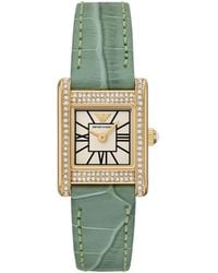 Emporio Armani - Two-hand Green Leather Watch - Lyst