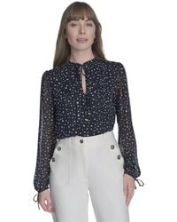 Tommy Hilfiger - Long Sleeve Dot Print Tie Neck Blouse - Lyst