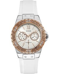 Guess - Stainles Steel + Rose Gold-tone White Stain Resistant Silicone Watch With Day + Date Functions. Color: White - Lyst