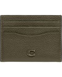COACH - Flat Card Case In Pebble Leather W/sculpted C Hardware Branding Army Green One Size - Lyst