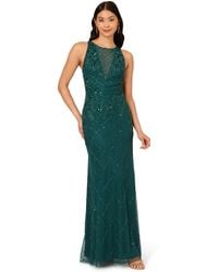 Adrianna Papell - Studio Bead Halter Long Dress - Lyst