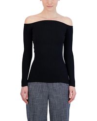 BCBGMAXAZRIA - Fitted Ribbed Sweater Off The Shoulder Long Sleeve Sculpted Neck Top - Lyst