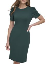 DKNY - Short Puff Sleeve Jewel Neck Exposed Zipper Knee Length Dress - Lyst