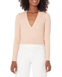 Guess - Long Sleeve V Neck Lucie Crop Top Sweater - Lyst