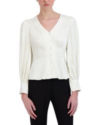 BCBGMAXAZRIA - Long Sleeve Peplum Top V Neck Button Front Shirt - Lyst