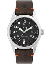 Timex - Brown Strap Black Dial Stainless Steel - Lyst