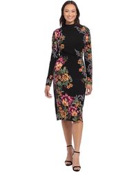 Maggy London - Mock Neck Midi Dress With Ruching - Lyst