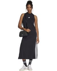 adidas Essentials 3-stripes Long Racerback Dress in Gray | Lyst
