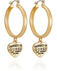 Guess - Goldtone Logo Heart Drop Hoop Earrings - Lyst