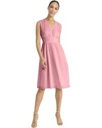 Maggy London - Semi Sheer Overlay Empire Waist Midi-pleated V Neck Sleeveless-wedding Guest Dress - Lyst