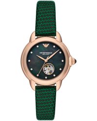 Emporio Armani - Automatic Green Leather Band Watch - Lyst