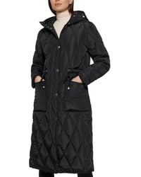 Kenneth Cole - Diamond Quilting Exposed Drawcord Long Puffer - Lyst