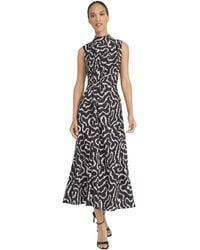 Maggy London - S Sleeveless Mock Neck Midi Tie Belt Waist A-line Silhouette-wedding Guest Dresses - Lyst