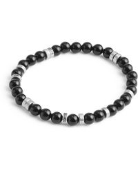 COACH - Sterling Silver Signature Onyx Bead Stretch Bracelet - Lyst