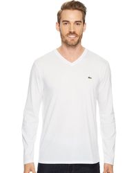 Lacoste - Long Sleeve Jersey Pima V-neck T-shirt, White, Xl - Lyst