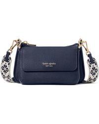 Kate Spade - Double Up Pebbled Leather W-sf Webbed Strap Crossbody - Lyst