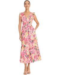 Maggy London - Neck Tiered Midi Dress With Pockets - Lightweight Summer Fit And Flare Wedding Guest - Lyst