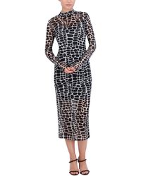 BCBGMAXAZRIA - Long Sleeve Mock Neck Printed Pullover Midi Dress - Lyst