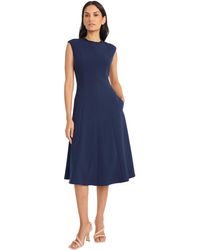 Maggy London - Plus Size A-line Midi Pockets-cap Sleeve High Neck-wedding Guest Cocktail Dress - Lyst