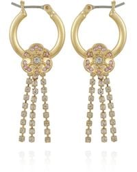Guess - Pink Stone Peony Flower Hoop Drop Earrings - Lyst