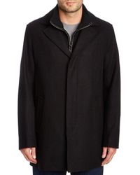 Cole Haan - Classic Melton Topper Coat With Faux-leather Details - Lyst