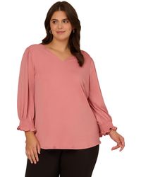 Adrianna Papell - Plus Size 3/4 Smocked Sleeve Solid Top - Lyst